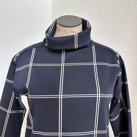 Ann Taylor LOFT Windowpane Funnel Neck Navy White Tunic Dress Sz: XS - Picture 4 of 11